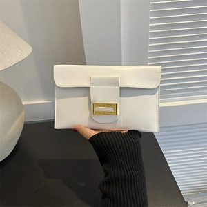 Fashion PU Leather Envelope Clutch Bag For Women Large Capacity Phone Wallet With Golden Metal Buckle Trendy Street Style