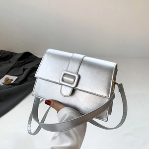 Women Minimalist PU Leather Square Crossbody Bag Solid Color Flap Shoulder Bag With Large Square Buckle Fashion Daily Bag