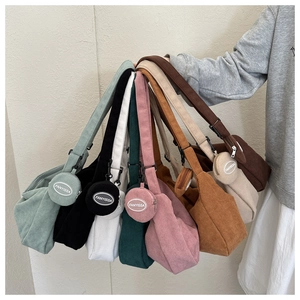 Sac hobo rétro en velours côtelé avec large bandoulière et porte-monnaie assorti