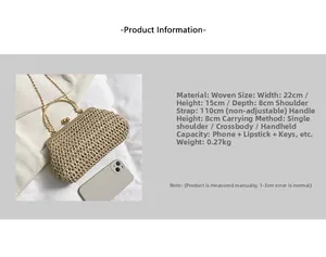 Specifiche dimensionali della borsa a catena intrecciata beige con misure 22x15x8cm