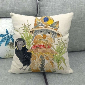 Housse de coussin Halloween avec chat, chapeau de sorcière et citrouille