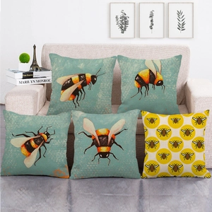 Linen Bee Honeycomb Decorative Pillowcase Square Cushion Cover For Sofa Bedroom Home Decor Rustic Insect Printed Case