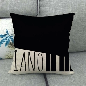 Moderner Leinenkissenbezug mit Klaviertasten-Design und kunstvollem PIANO-Schriftzug