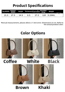 Size guide for PU leather handbag showing dimensions for strap, width, and height