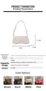 Detaillierte Größentabelle und Materialangaben für minimalistische PU-Achseltasche Damen