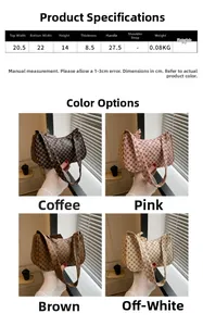 Detailed size chart and dimensions for the geometric PU leather underarm handbag