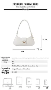 White PU leather shoulder bag dimensions 30x13.5x5.5cm with metal buckle and 26.5cm handle