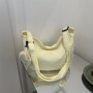 Quilted Pleated Hobo Shoulder Bag With Detachable Round Coin Purse Casual Crossbody Trendy Large Capacity For Women