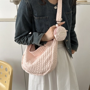 Pink wavy pleated crossbody tote bag with adjustable strap and coin purse for women