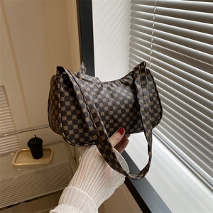 Women Vintage Monogram Underarm Shoulder Bag PU Leather Geometric Print Small Square Bag Commuting Street Fashion Handbag