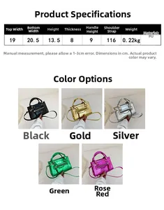 Detailed size chart and specifications for the crocodile texture PU leather handbag