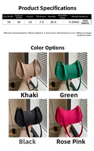 Quilted felt crescent shoulder bag in khaki, green, black and rose pink color options
