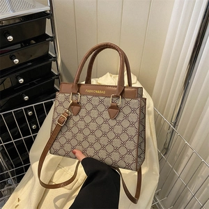 Women Small Square Handbag PU Leather Monogram Retro Crossbody Bag Fashion Trendy Daily Commute Shoulder Bag