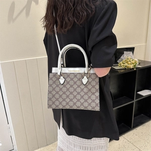 Classic brown monogram crossbody bag with white leather handle and fashion logo