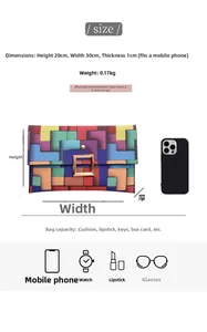 Diagramma delle dimensioni della pochette geometrica colorata con fibbia in metallo