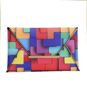 Chic colorblock geometric envelope clutch bag with gold trim and cross-grain texture