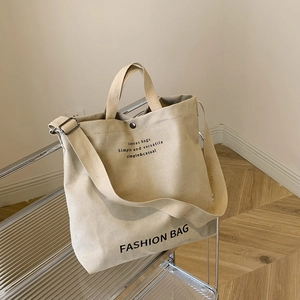 Women Canvas Tote Bag Large Capacity Casual Letter Print Handbag Shoulder Crossbody Versatile Daily Shopping Commuter