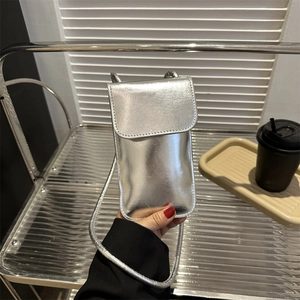 Bolso de Moda para Teléfono Móvil en Cuero PU Metálico para Mujer Bolso de Hombro Cuadrado Pequeño Con Cierre Magnético