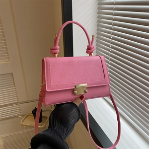 Croco Embossed PU Leather Shoulder Bag For Women Retro Knot Handle Crossbody Bag Gold Hardware Small Square Handbag Fashion Lady Daily Purse