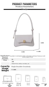 Größentabelle für weiße Handtasche mit Krokodilprägung und genauen Maßangaben