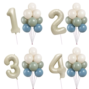 Retro Cream White Number Balloon Arrangement Aluminum Film Number Morandi Color Latex Balloons For Birthday Party Anniversary