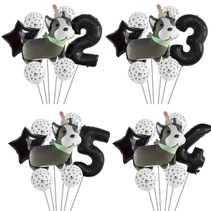Ensemble de Ballons en Aluminium Chien Husky Dessin Animé Numéro Étoile Patte Latex Anniversaire Fête Animaux Déco