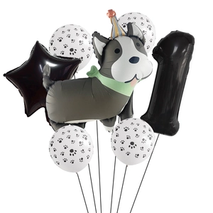 Kit de ballons bouledogue avec étoile et chiffre 1 pour fête d'anniversaire animal