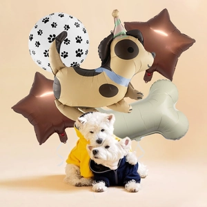 Kit de ballons fête chien avec chien de dessin animé, forme d'os et étoiles