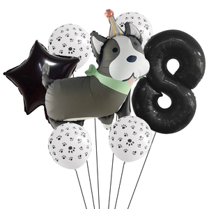 Kit de ballons 8ème anniversaire avec bouledogue français et chiffre 8 en aluminium