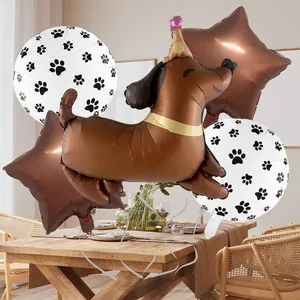 5-piece dog party balloon set with dachshund foil shape and paw print patterns
