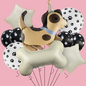 Kit de ballons fête chien avec ballons en aluminium de chien, os et étoiles