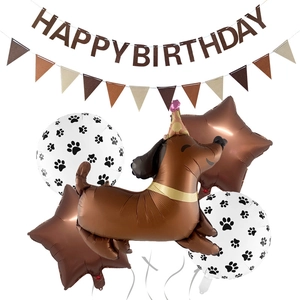 Dachshund birthday party set with puppy foil balloons and happy birthday banner