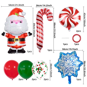 Detailed components of Christmas balloon set with sizes for Santa and candy cane decor