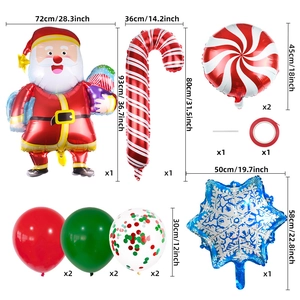 Christmas balloon set detail with Santa Claus foil and candy cane dimensions
