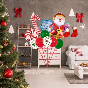Christmas balloon set with Santa Claus, candy cane, and snowflake foil decorations