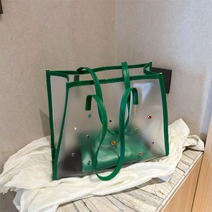 Transparent PVC Tote Bag With Colorful Rhinestones And Inner Pouch Large Capacity Fashion Shoulder Bag For Women Summer Jelly Handbag