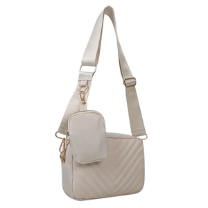 Borsa a tracolla retrò panna con trapuntatura a V e mini borsellino su tracolla larga