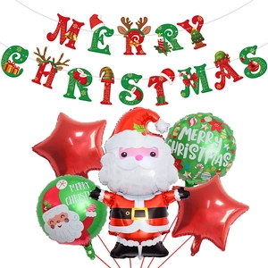 Christmas Balloon And Merry Christmas Banner Collection Aluminum Film Santa Claus Reindeer Star Party Decoration Festive Ornament