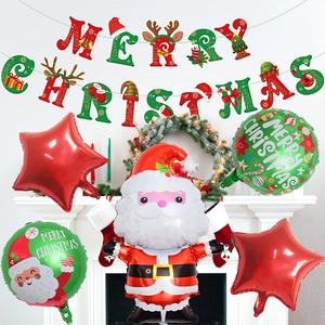 Christmas party decoration set with Santa foil balloon, banner and star balloons