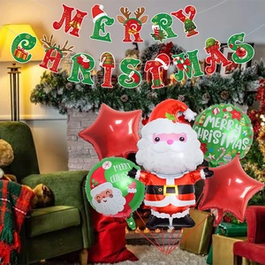 Christmas decoration set with Santa foil balloon, star balloons, and festive banner