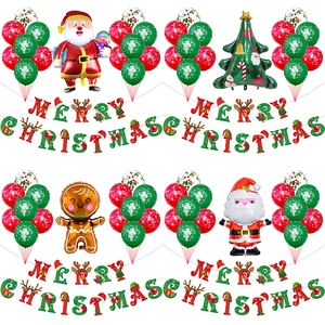 Christmas Balloons And Banner Decoration Foil Latex Santa Gingerbread Man Tree Party Hanging Ornaments Festive