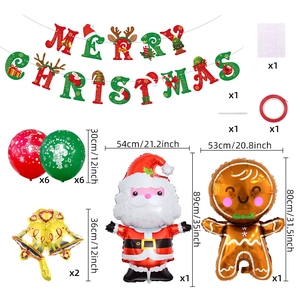 Christmas party decoration set with Santa Claus, gingerbread man balloons and banners