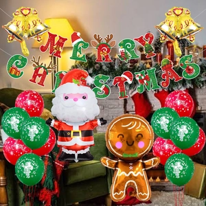 Christmas party decoration set with Santa and Gingerbread Man foil balloons and banner