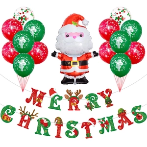 Christmas decoration set with Santa foil balloon, Merry Christmas banner and latex balloons