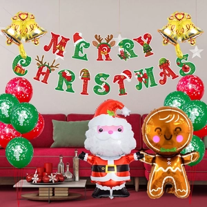 Christmas party decoration set with Santa and Gingerbread Man foil balloons and banner