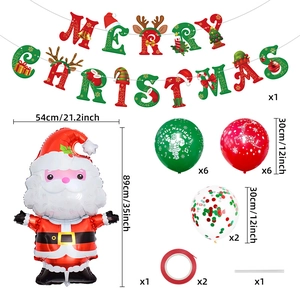 Detailed view of Christmas balloon set with Santa foil balloon and Merry Christmas banner