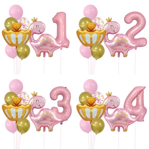 Ballons Numéro Dinosaure Rose Couronne Mylar Et Latex Pour Décoration De Fête Anniversaire Bébé Fille Thème Princesse
