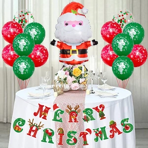 Christmas party decoration set with Santa foil balloon and Merry Christmas banner decor