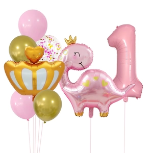 Kit de ballons dinosaure rose et chiffre 1 pour décoration de premier anniversaire