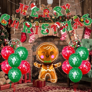 Merry Christmas balloon set with gingerbread man and festive banners for home decoration